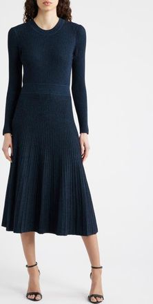 Elie Tahari The Sandra Long Sleeve Sweater Dress in Blue Palace /Noir Marle at Nordstrom, Size X-Large