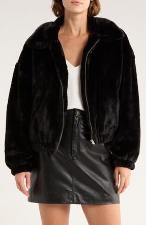Thread & Supply Faux Fur Zip Bomber Jacket in Black at Nordstrom Rack, Size X-Small