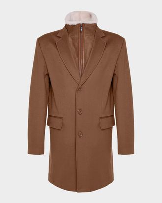 Gorski Men & apos;s Loro Wool Short Coat with Merino Shearling Lamb Trim