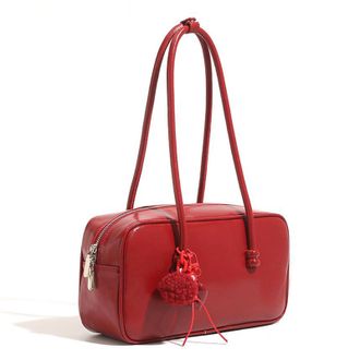 Generic Women PU Leather Solid Color Shoulder Bag with Zipper for Work Travel (Red)