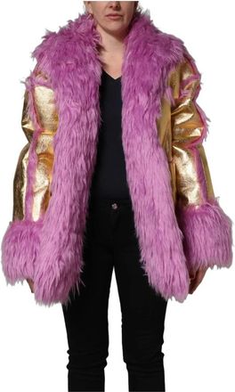 Dolce & Gabbana Korte Jas van Imitatiebont - Dames - Winterjassen - Roze - S - Polyester - Jassen