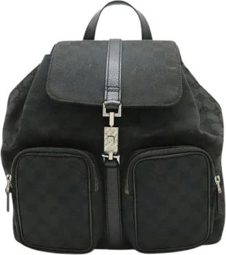 Gucci Pre-owned GG Canvas Leather Backpack - Dames - Vintage Rugzakken - Zwart - ONE Size - Leer - Vintage