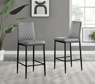 Furniturebox Set of 2 Counter Stools - Milan Stools for Kitchen Counter or Dining Room - Contemporary Soft Faux Leather Stools with Black Legs