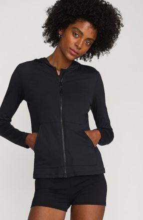 Lands End SunShade UPF 50 Hooded Zip Front Rash Guard in Black at Nordstrom, Size X-Large P