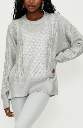 Beach Riot Callie Mix Stitch Metallic Crewneck Sweater in Silver Shine Cable at Nordstrom Rack, Size Medium