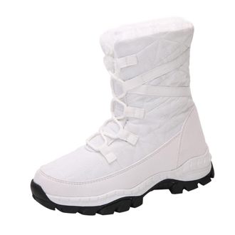 Supvox WomenS Winter Snow Boots Mid-High Plush Lined Warm Cotton Shoes White Size 38, Comfortable Waterproof Outdoor Footwear for Cold Weather