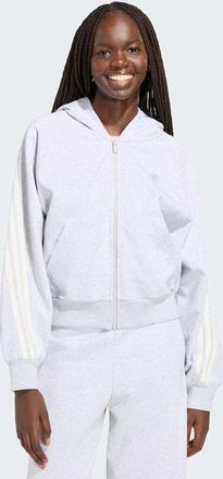 adidas adidas kit - Felpa con cappuccio e zip con 3 strisce grigio m&eacute;lange chiaro e bianco sporco