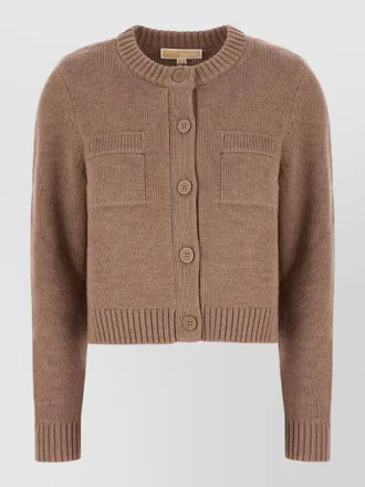 Michael Kors wool cardigan crew neck patch pockets