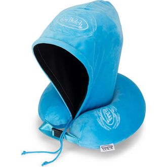 Von Dutch Pinstripe Hooded Memory Foam Travel Neck Pillow in Blue at Nordstrom
