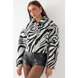 Misspap Zebra Cropped Collared Jacket in Mono at Nordstrom, Size 8