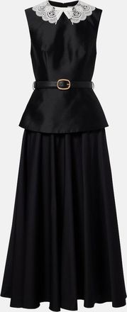 Self Portrait Belted peplum taffeta midi dress