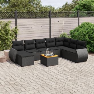 vidaXL Vidaxl - Set Divani Da Giardino 9 Pz Con Cuscini Nero In Polyrattan