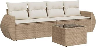 vidaXL Juego De Sof&aacute;s Jard&iacute;n Con Cojines 5 Pzas Rat&aacute;n Sint&eacute;tico Beige Vidaxl