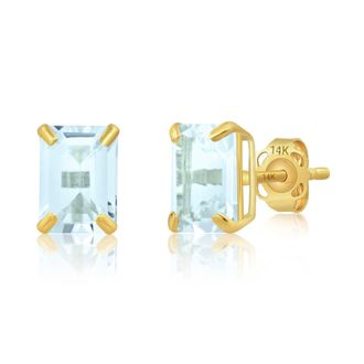 MAX + STONE 14k Yellow Gold Solitaire Emerald-Cut Gemstone Stud Earrings (7x5mm)