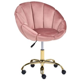 Beliani Silla De Oficina Giratoria Elegante Altura Ajustable De Terciopelo Rosa Pastel Annabelle
