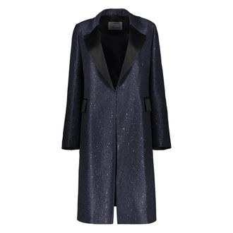 Lorena Antoniazzi Sequin Reversjas met Contrasterende Inzetstukken - Dames - Mantel - Blauw - S - Pailletten - Jassen