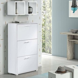 Dmora Dmora Zapatero Peonia, Mueble De Entrada Polivalente Con 3 Puertas Abatibles, Zapatero De Doble Profundidad, 100% Made In Italy, Cm 67x28h112, Blanco,
