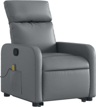 vidaXL Sill&oacute;n Reclinable De Masaje De Pie Cuero Artificial Gris Vidaxl