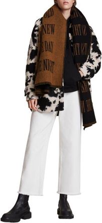 AllSaints Varsity Woven Wool Blend Scarf in Mocha Brown Black at Nordstrom