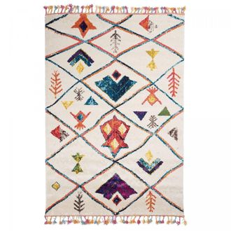 Un amour de tapis Alfombra bereber con estampado &eacute;tnico ideal para sal&oacute;n, blanca 160x230