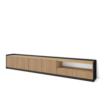 Skraut Home Mueble tv efecto madera roble y negro 310x37x50cm