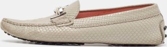 Tod's Tods Grey Textured Leather Double T Buckle Loafers