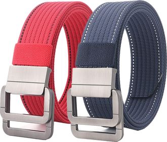 Generic Plus Size Up to 170cm Long Nylon Canvas Military Tactical Belt Men with Double Ring, 2Pack