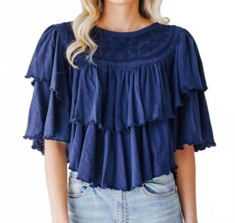 Free People Embroidered Ruffled Top In Peacoat