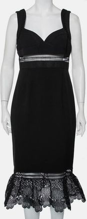 Self Portrait Black Crepe Lace Trim Detail Olivia Midi Dress