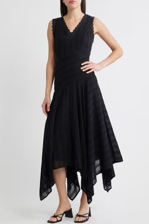 Moon River Eyelet Asymmetric Cotton Midi Dress in Black at Nordstrom, Size X-Large