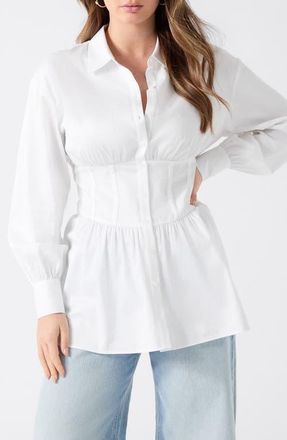 Guess Lori Corset Stretch Cotton Button-Up Shirt in White at Nordstrom, Size X-Small
