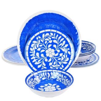 Elama Nelly 12 Piece Melamine Dinnerware Set in Blue at Nordstrom