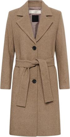 Inwear Geknoopte Jas - Dames - Jas met riem - Beige - 2XL - Wol - Jassen