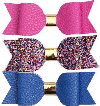 Generic Girl Big Bow Faux Leather Glittery Hair Clip Set Multicolor Hairpin for Toddler/Girl/Adult 3 PCS (set 01)
