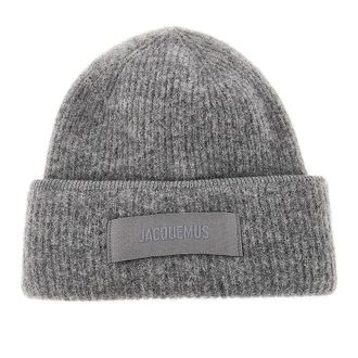 Jacquemus Knitted beanie hat with gros-grain logo Man One Size
