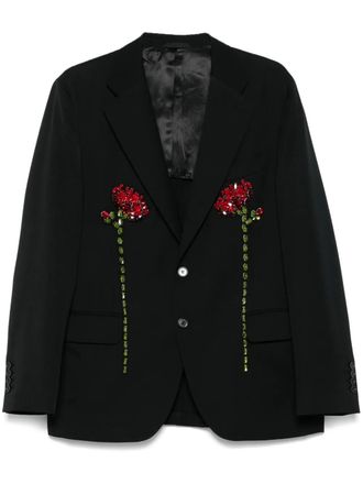 Simone Rocha double-carnation-embellished blazer - men - Virgin Wool/Polyester/Viscose - M - Black