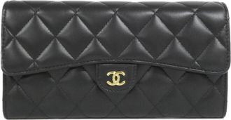 Chanel Black Bordeaux Leather Long Wallet (Bi-Fold) (Pre-Owned)