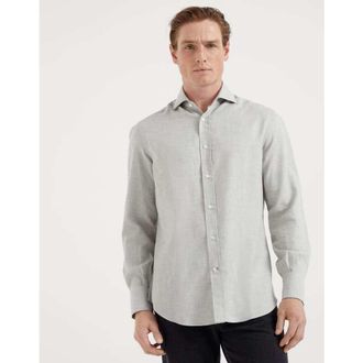 Brunello Cucinelli MenS Grey Cotton Wool Blend Shirt, Size XL