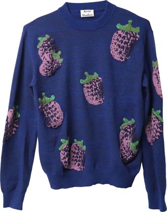 Acne Studios Acne Studio Koray Fruit-Jacquard Sweater in Blue Acrylic