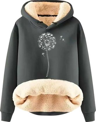 Generic Hoodies for Women Thick Fleece Lined Cute Letter Print Sweatshirts Winter Thermal Plain Pullover Loose Casual Comfortable Blouse Hoody Top Antipil Lig