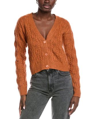 Autumn Cashmere Cropped Cable V-Neck Cashmere Cardigan