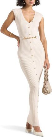 Mani&egrave;re De Voir Helene Knitted Midaxi Dress with Belt in Beige at Nordstrom, Size Small