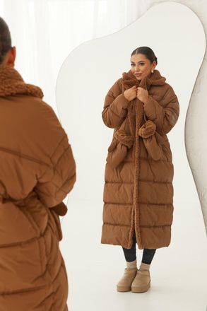 Boohoo Womens Teddy Trim Puffer Coat With Mittens - Rust - Size 10 UK