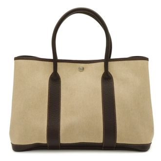 Herm&egrave;s Brown Dark Brown Natural Toile H Shoulder Bag Tote Bag (Pre-Owned)