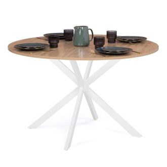 IDMarket Tavolo Da Pranzo Rotondo Alix, Legno E Gambe A Ragno Bianche, 4-6 Persone, 110 Cm