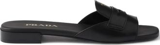 Prada logo-stamp leather sandals - women - Leather/Leather/Leather - 40.5 - Black