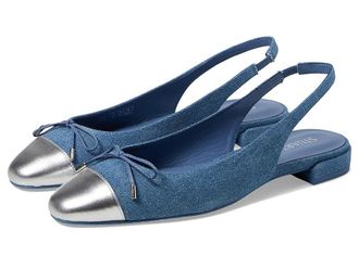 Stuart Weitzman Sleek Bow Slingback Flat Womens Flat Shoes Washed/Silver : 8.5 M, Denim/Leather/Mesh