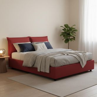 Dmora Dmora - Cama Matrimonial Dmelott, Cama Contenedor Con Revestimiento De Tela, 100% Made In Italy, Apertura Frontal, Con Colch&oacute;n 140x190 Cm Incluido, Ro