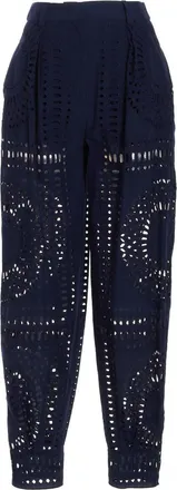 Alberta Ferretti Dark Blue Embroidered Cotton Pants