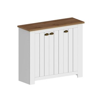 Dmora Zapatero Tolomeo, Zapatero Con 3 Puertas Que Ahorra Espacio, Armario De Entrada Multifuncional, 114x42h100 Cm, Blanco Y Roble, Con Embalaje Reforzado 